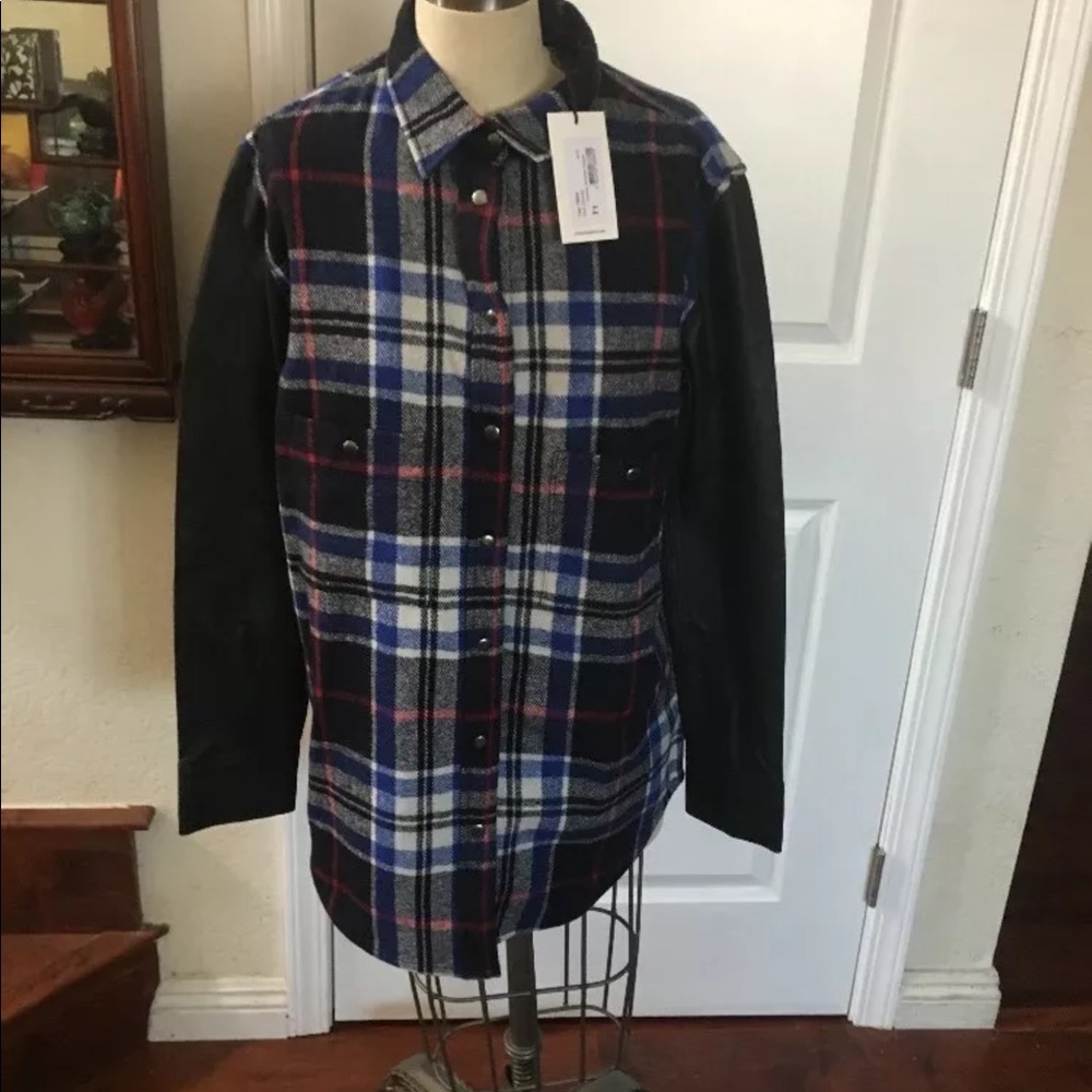 Leon Harper Wool/lamb Wool Blue Check Plaid Shirt